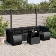 vidaXL Loungegrupp för trädgården med dynor 8 delar svart konstrotting