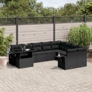 vidaXL Loungegrupp 10 delar med svarta dynor konstrotting