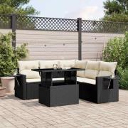 vidaXL Loungegrupp med dynor 6 delar svart konstrotting