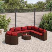 vidaXL Loungegrupp 10 delar med brun dynor konstrotting