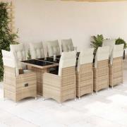 vidaXL Matgrupp för trädgården med dynor 11 delar beige konstrotting