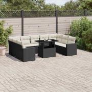 vidaXL Loungegrupp 10 delar med svarta dynor konstrotting