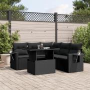 vidaXL Loungegrupp med dynor 6 delar svart konstrotting