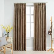 vidaXL Mörkläggningsgardiner 2 st med krokar sammet beige 140x225 cm