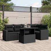 vidaXL Loungegrupp med dynor 6 delar svart konstrotting