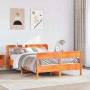vidaXL Sängram utan madrass vaxbrun 120x200 cm massiv furu
