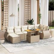 vidaXL Matgrupp för trädgården med dynor 8 delar beige konstrotting