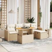 vidaXL Soffgrupp för trädgården med dynor 6 delar beige konstrotting