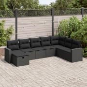 vidaXL Loungegrupp för trädgården med dynor 8 delar svart konstrotting