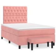 vidaXL Ramsäng med madrass rosa 120x190 cm sammet
