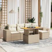 vidaXL Soffgrupp för trädgården med dynor 6 delar beige konstrotting