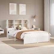vidaXL Säng med bokhylla utan madrass vit 120x190 cm massiv furu