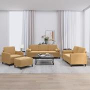 vidaXL Soffgrupp med kuddar 4 delar brun sammet