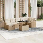 vidaXL Matgrupp för trädgården med dynor 8 delar beige konstrotting