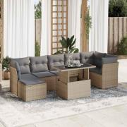 vidaXL Matgrupp för trädgården med dynor 8 delar beige konstrotting