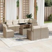 vidaXL Soffgrupp för trädgården med dynor 9 delar beige konstrotting