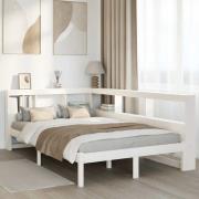 vidaXL Säng med bokhylla utan madrass vit 120x200 cm massiv furu