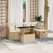 vidaXL Soffgrupp för trädgården med dynor 6 delar beige konstrotting
