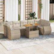 vidaXL Matgrupp för trädgården med dynor 8 delar beige konstrotting