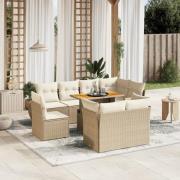 vidaXL Soffgrupp för trädgården med dynor 9 delar beige konstrotting