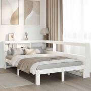 vidaXL Säng med bokhylla utan madrass vit 135x190cm massiv furu