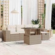 vidaXL Soffgrupp för trädgården med dynor 6 delar beige konstrotting