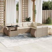 vidaXL Soffgrupp för trädgård med dynor 10 delar beige konstrotting