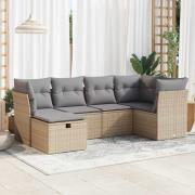 vidaXL Soffgrupp för trädgården med dynor 6 delar beige konstrotting