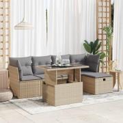 vidaXL Soffgrupp för trädgården med dynor 6 delar beige konstrotting
