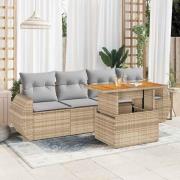 vidaXL Soffgrupp för trädgården med dynor 5 delar beige konstrotting