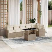vidaXL Matgrupp för trädgården med dynor 7 delar beige konstrotting