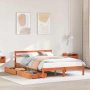 vidaXL Sängram utan madrass vaxbrun 140x200 cm massiv furu