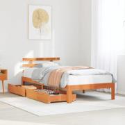 vidaXL Sängram med lådor vaxad brun 100x200 cm massiv furu