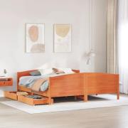 vidaXL Sängram utan madrass vaxbrun 180x200 cm massiv furu