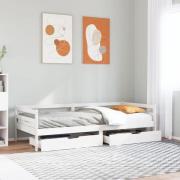 vidaXL Dagbädd med lådor vit 90x200 cm massiv furu