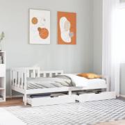 vidaXL Dagbädd med lådor vit 90x200 cm massiv furu