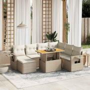 vidaXL Matgrupp för trädgården med dynor 8 delar beige konstrotting