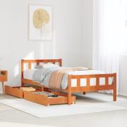 vidaXL Sängram utan madrass vaxad brun 90x190 cm massiv furu