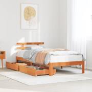 vidaXL Sängram med lådor vaxad brun 90x190 cm massiv furu