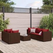 vidaXL Loungegrupp med dynor brun konstrotting