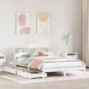 vidaXL Säng med bokhylla utan madrass vit 135x190cm massiv furu