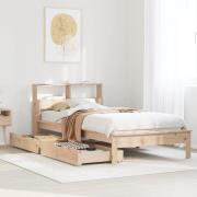 vidaXL Säng med bokhylla utan madrass 90x190cm massiv furu