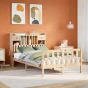 vidaXL Säng med bokhylla utan madrass 135x190cm massiv furu