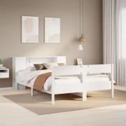 vidaXL Säng med bokhylla utan madrass vit 150x200cm massiv furu