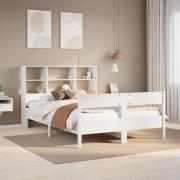 vidaXL Säng med bokhylla utan madrass vit 120x190 cm massiv furu