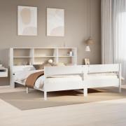 vidaXL Säng med bokhylla utan madrass vit 200x200cm massiv furu