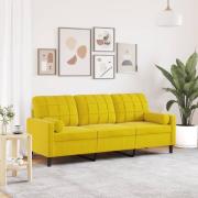 vidaXL 3-sitssoffa med prydnadskuddar gul 180 cm sammet