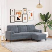 vidaXL 3-sitssoffa med fotpall mörkgrå 180 cm sammet