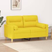 vidaXL 2-sits soffa med prydnadskuddar ljusgul 120 cm tyg