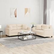 vidaXL Soffgrupp med kuddar 2 delar Beige mikrofibertyg